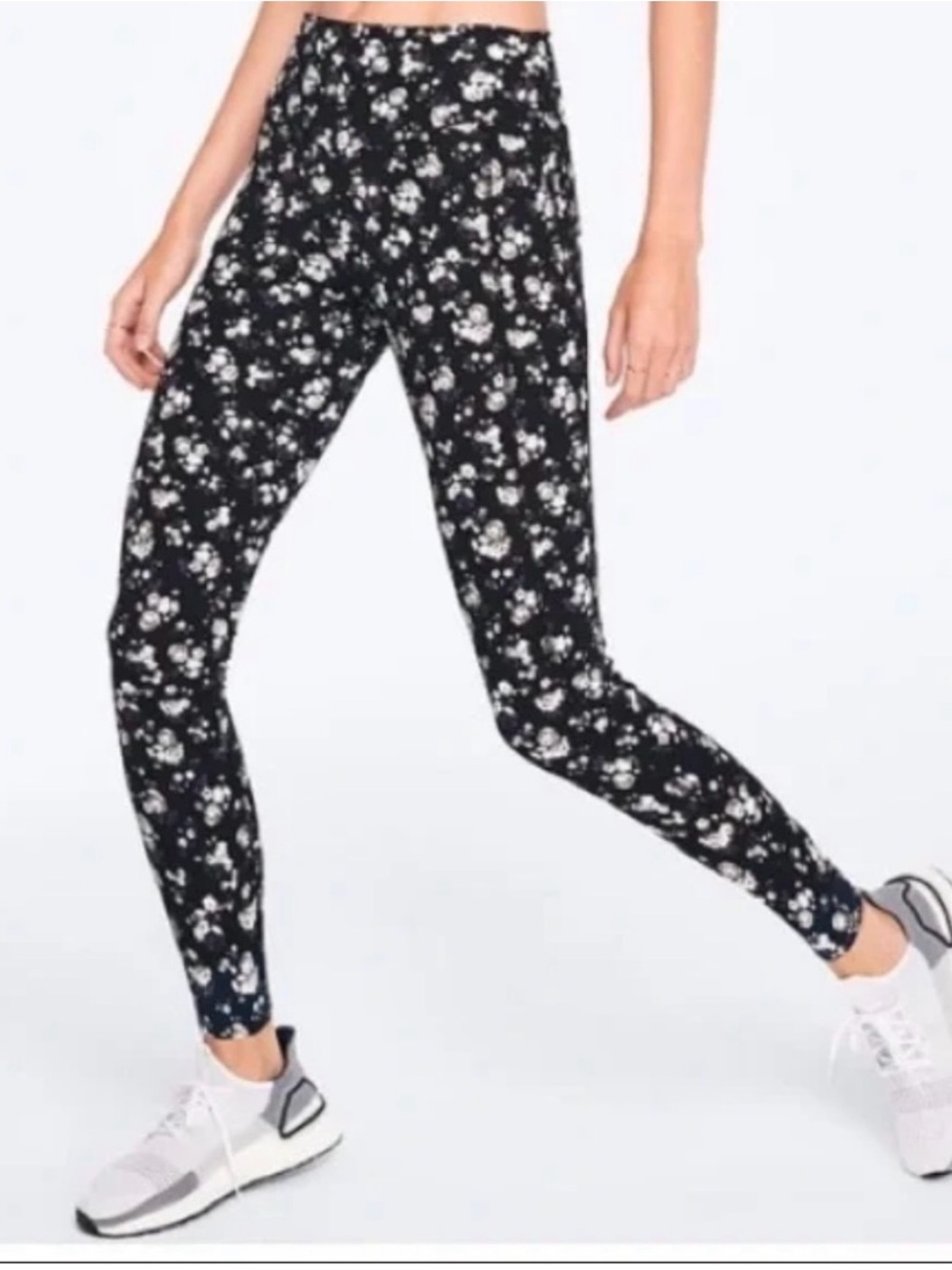 Victoria's Secret Black Leggings with White Floral Print